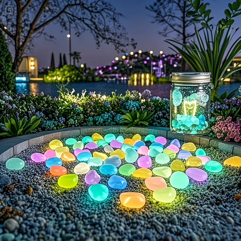 Aquaponics Fish Tank - 300PCS Luminous Pebble Set,0.9-1.5cm Resin Glow