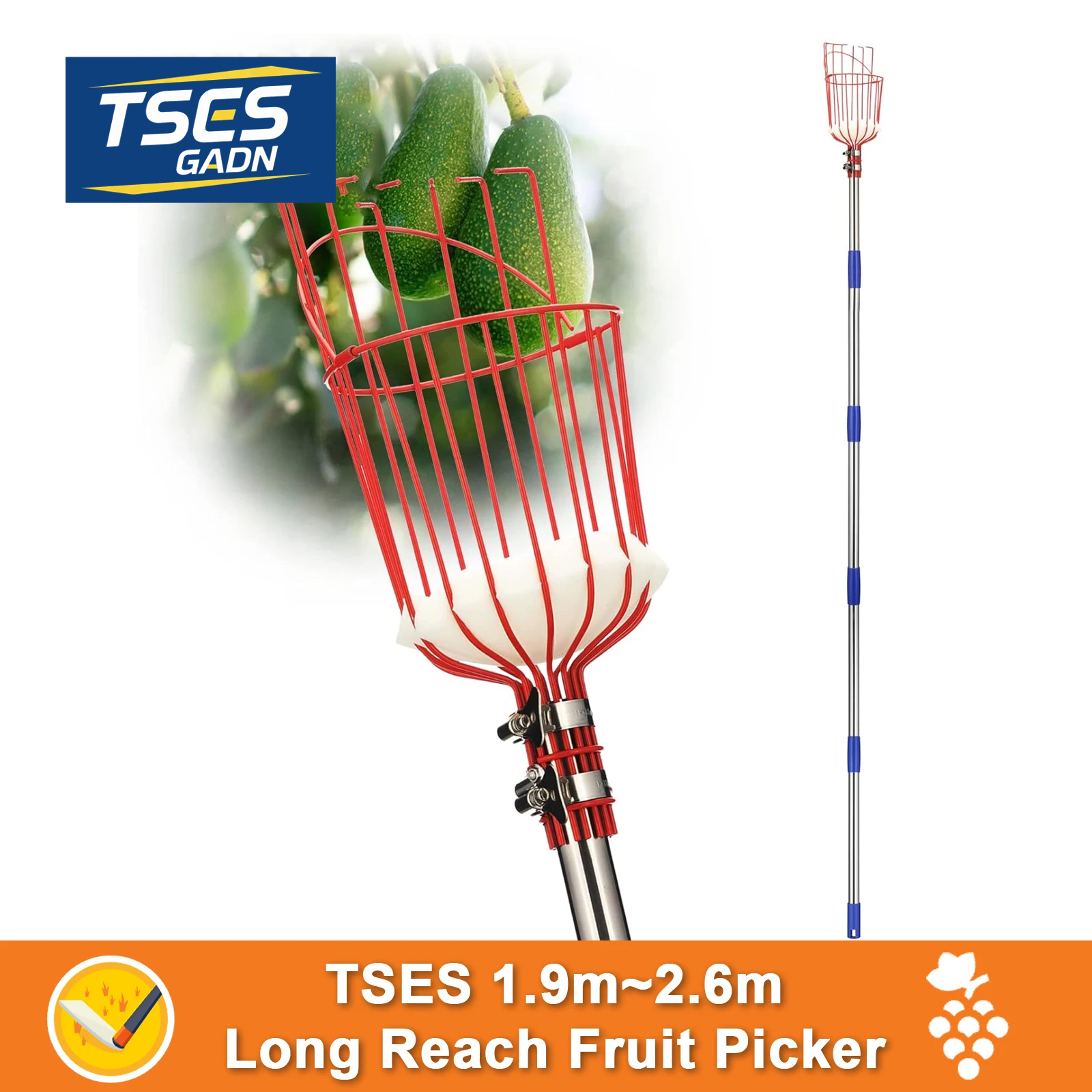 Gardening Tools Basket - TSES Extendable Fruit Picker Harvester Pole