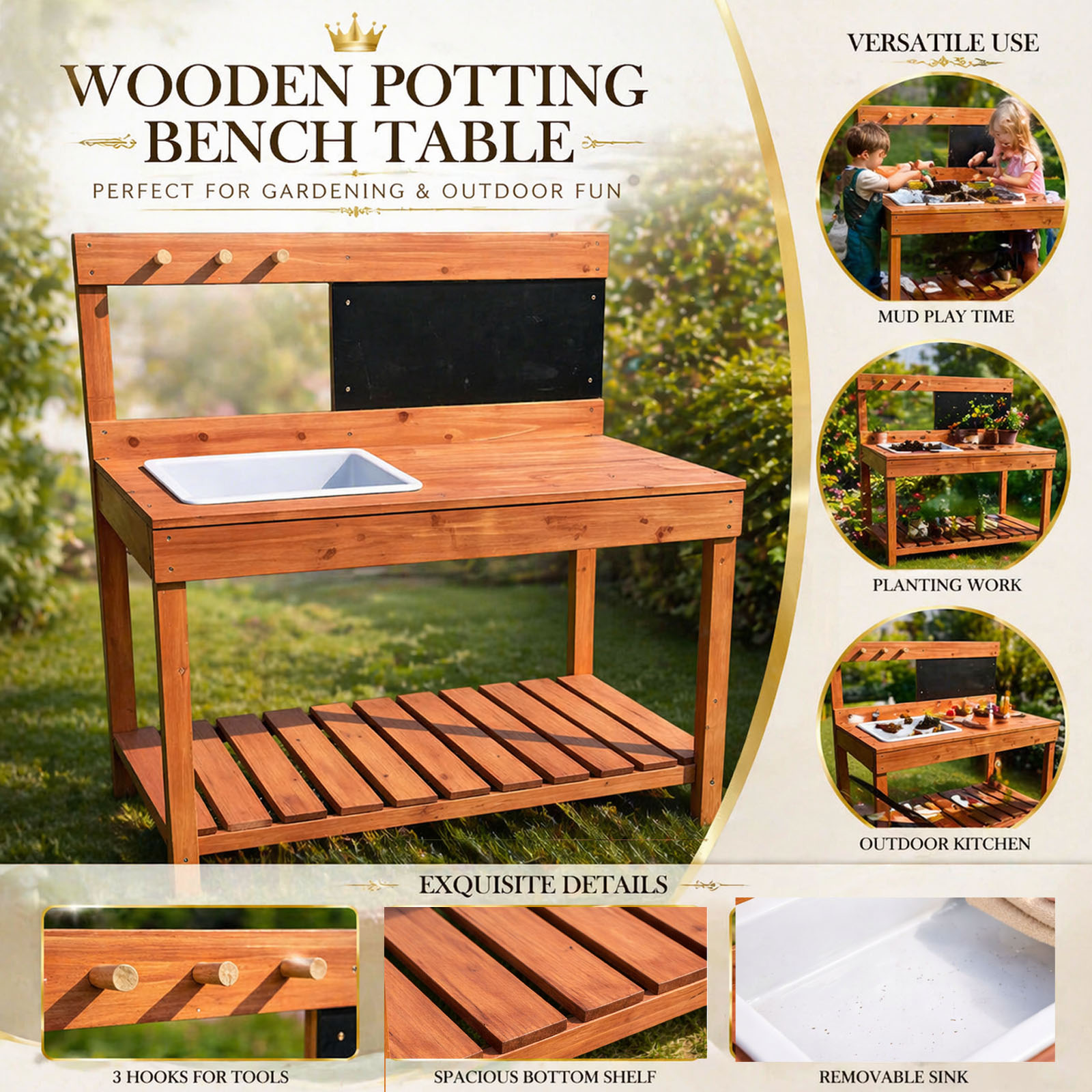 Wooden Potting Benches For Chi - مراجعة Gardening Tools Kids وسعره