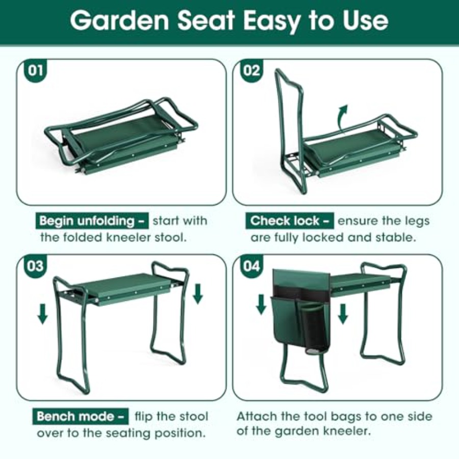 2-in-1 Garden Kneeler with Gre - مراجعة Gardening Tools Bag وسعره